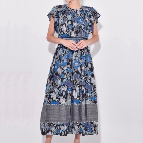 ULLA JOHNSON Lottie Pleated Floral Midi Dress Sz M/8 - Picture 5 of 5